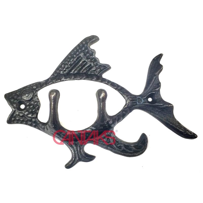 Japon Koi Balığı İkili Askı, 160x115 mm - Pirinç, Antika, Klasik, Uzak Doğu, Rustik, Marin, Deniz Stil Dekoratif Askılık