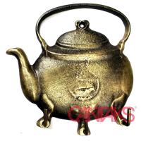 Çaydanlık Askı, 118x115 mm - Pirinç, Antika Tip Kabartmalı Çaydanlık Figürlü Askılık