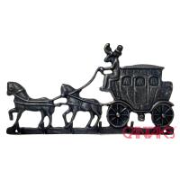 Fayton Askı, 210x84 mm - Pirinç, Retro, Vintage, Antika Stil Dört Atlı At Arabası Figürlü Rölyef Kabartma Askılık