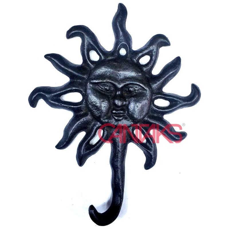 Güneş Yüzü Tekli Askı, 150x120 mm - Pirinç, Antik, Retro, Klasik ve Nostaljik Stil Güneş Yüzü Askılık