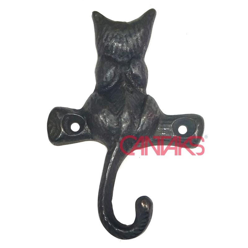 Küçük Kedi Sırtı ve Kuyruğu Askı, 93x62 mm - Pirinç, Vintage, Retro ve Rustik Kedi Kuyruğu Tekli Askılık