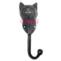 Kedi Kafası Uzun Askı, 140x47 mm - Pirinç, Vintage, Retro ve Rustik Kedi Portresi Tekli Askılık