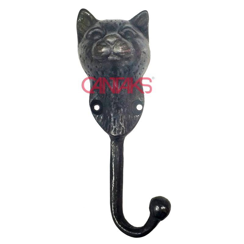 Kedi Kafası Uzun Askı, 140x47 mm - Pirinç, Vintage, Retro ve Rustik Kedi Portresi Tekli Askılık