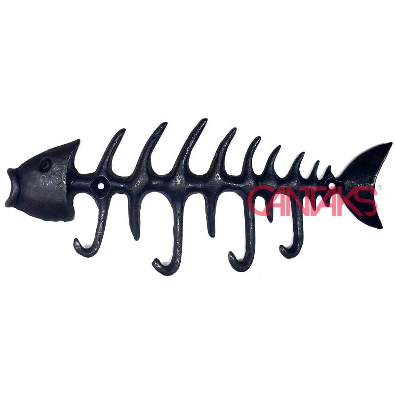 Kılçık Askı, 200x80 mm - Pirinç, Antika, Marin, Deniz Stil Balık Kılçığı Figürlü Dekoratif Askılık