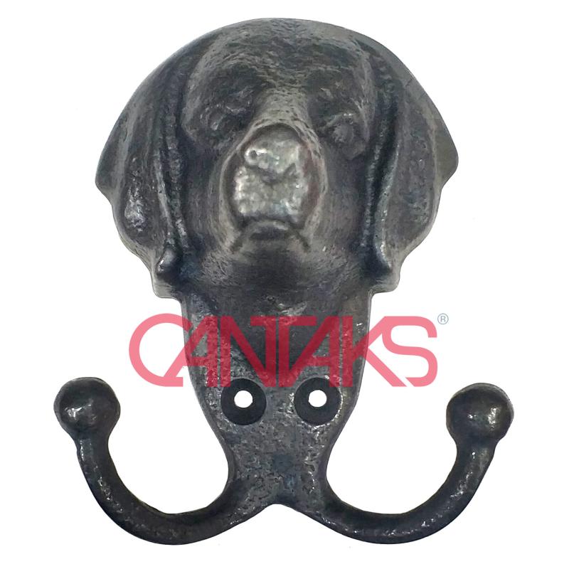 Köpek Kafası İkili Askı, 115x95 mm - Pirinç, Vintage ve Rustik Köpek Portre Tekli Askılık
