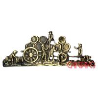 Vagon Yük Arabası Askı, 210x84 mm - Pirinç, Retro, Vintage, Antika Stil Fıçı Taşıyan Araba Figürlü Rölyef Kabartma Askılık 